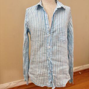 Frank & Eileen Barry Tailored Button Striped Shirt S READ Preppy Coastal Linen